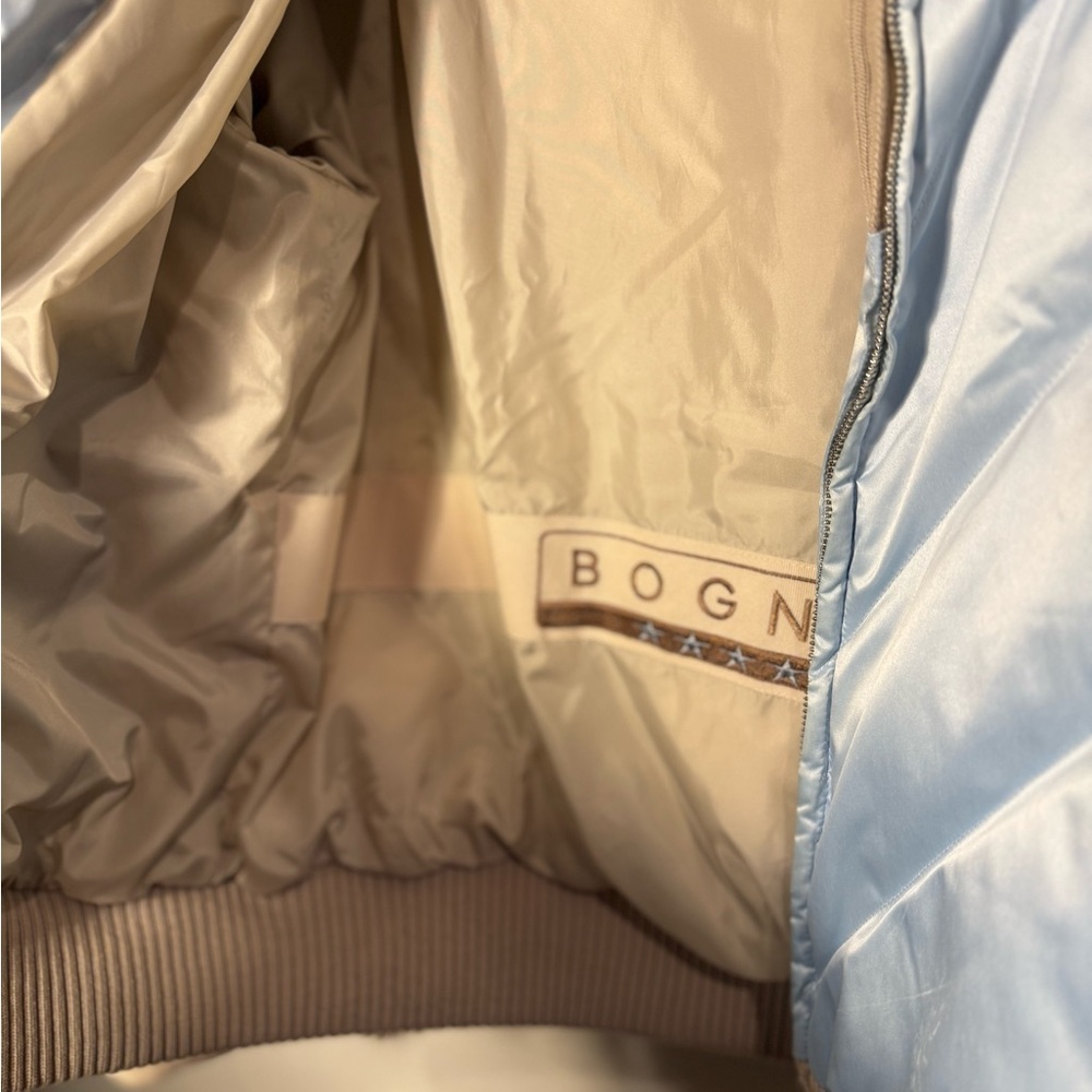 BOGNER Cream Blue Goose Down Floral Embroidered Zip Front Quilted Ski Jacket 10 - Picture 5 of 12